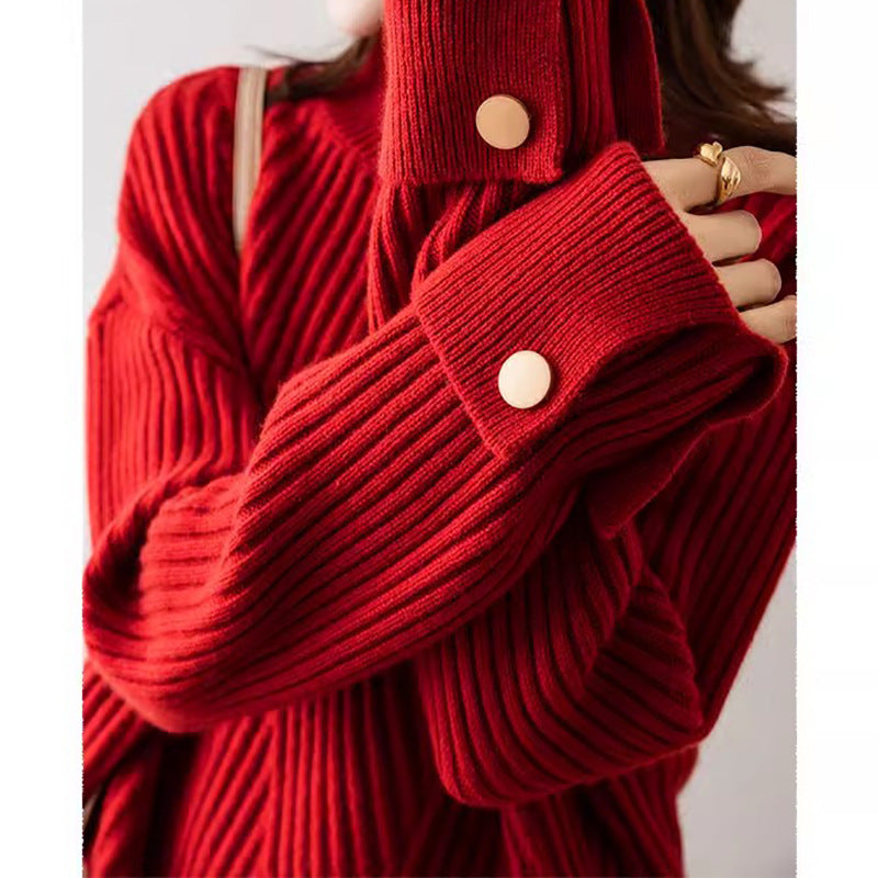 Pull en tricot côtelé pour femme avec détail de bouton Chic und Stil