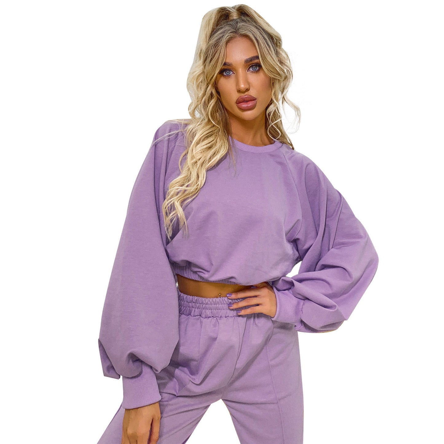 Sweat-shirt court décontracté pour femmes avec des manches volumineuses Chic und Stil