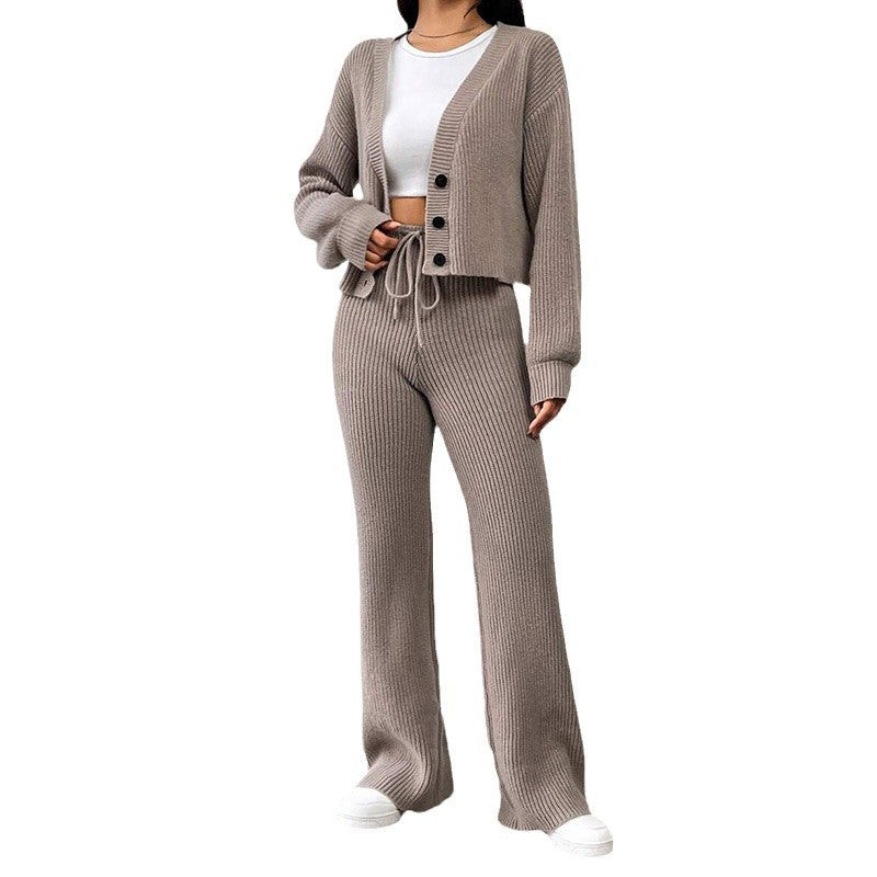 Ladies' soft knit set with casual pants and short cardigan Chic and Style