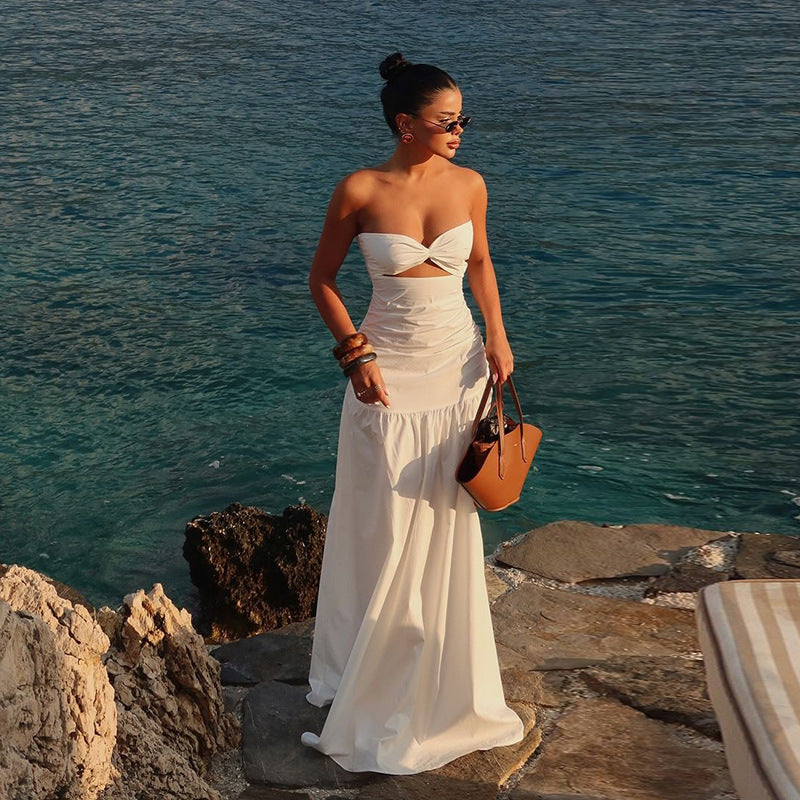 Robe Maxi sans bretelles à fronces pour femmes avec détail cut-out Chic und Stil