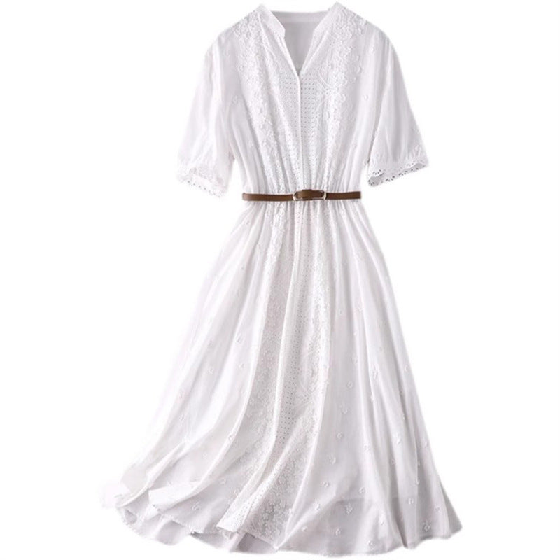 Robe midi brodée pour femme avec ceinture Chic und Stil