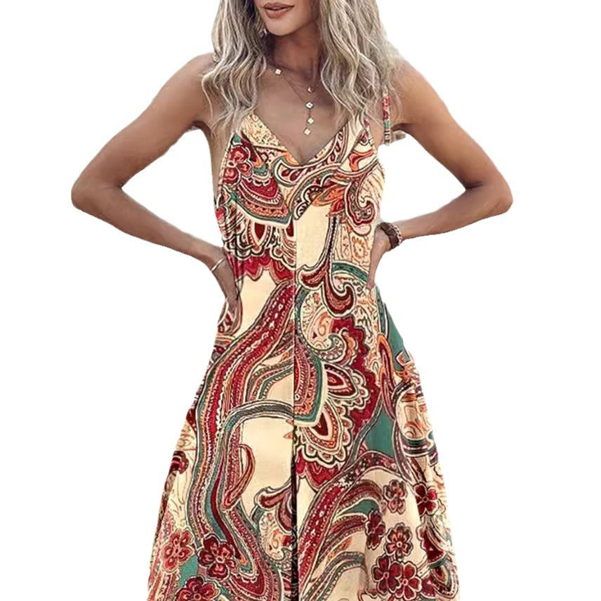 Robe maxi pour femmes avec un motif paisley vivant