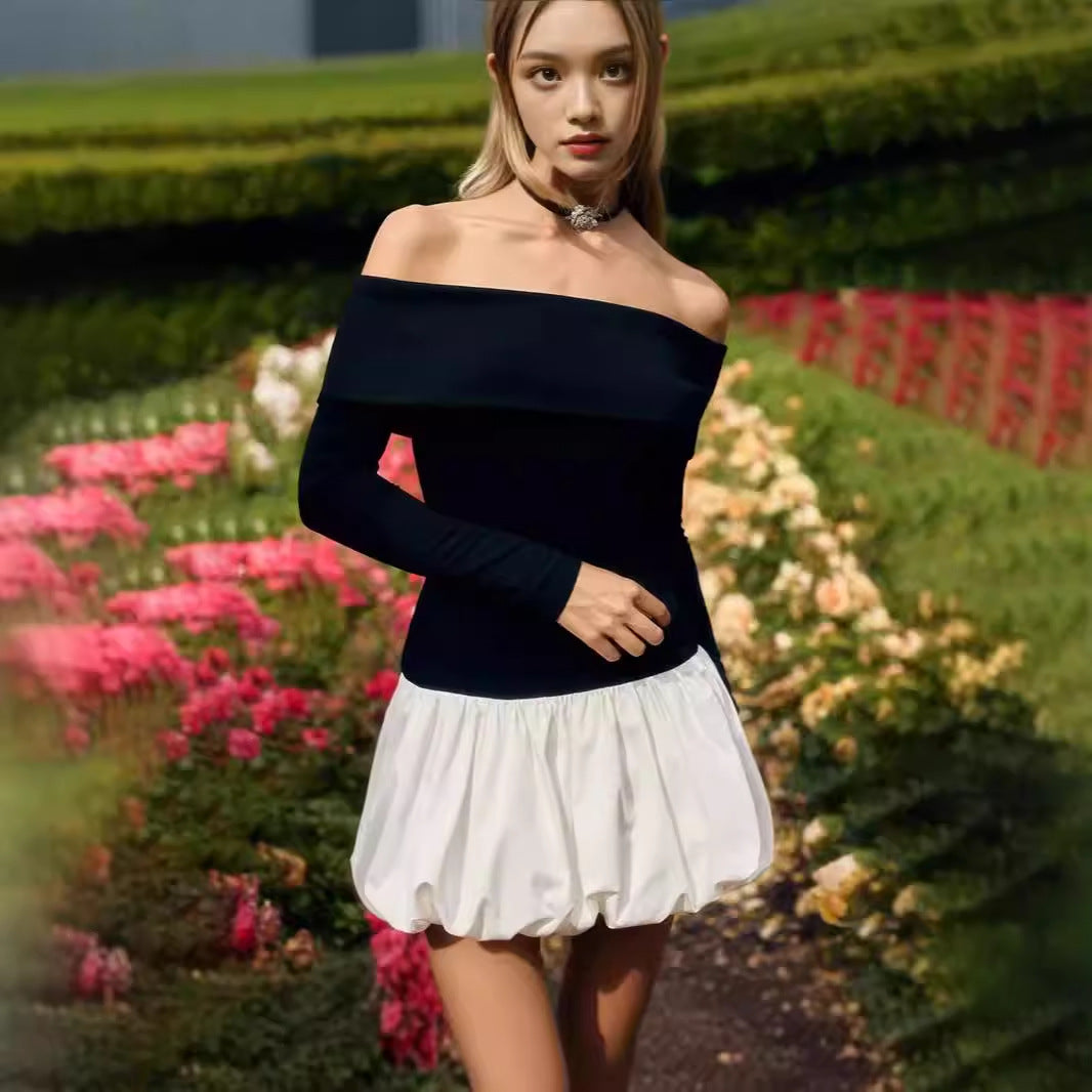 Robes Mini Off-Shoulder pour Femmes avec Manches Longues et Ourlet Froncé Élégant Chic und Stil