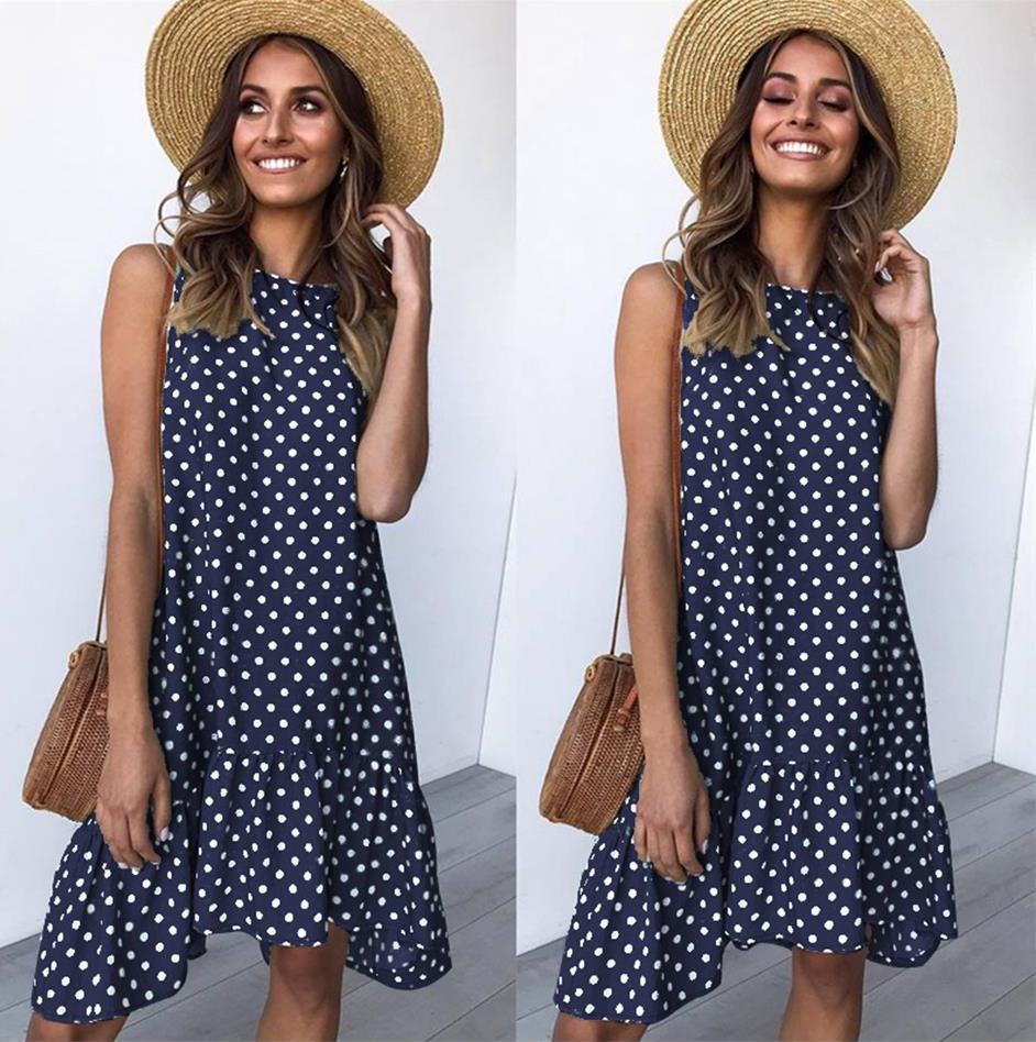 Robe shift à pois d'été pour femmes avec ourlet à volants Chic und Stil