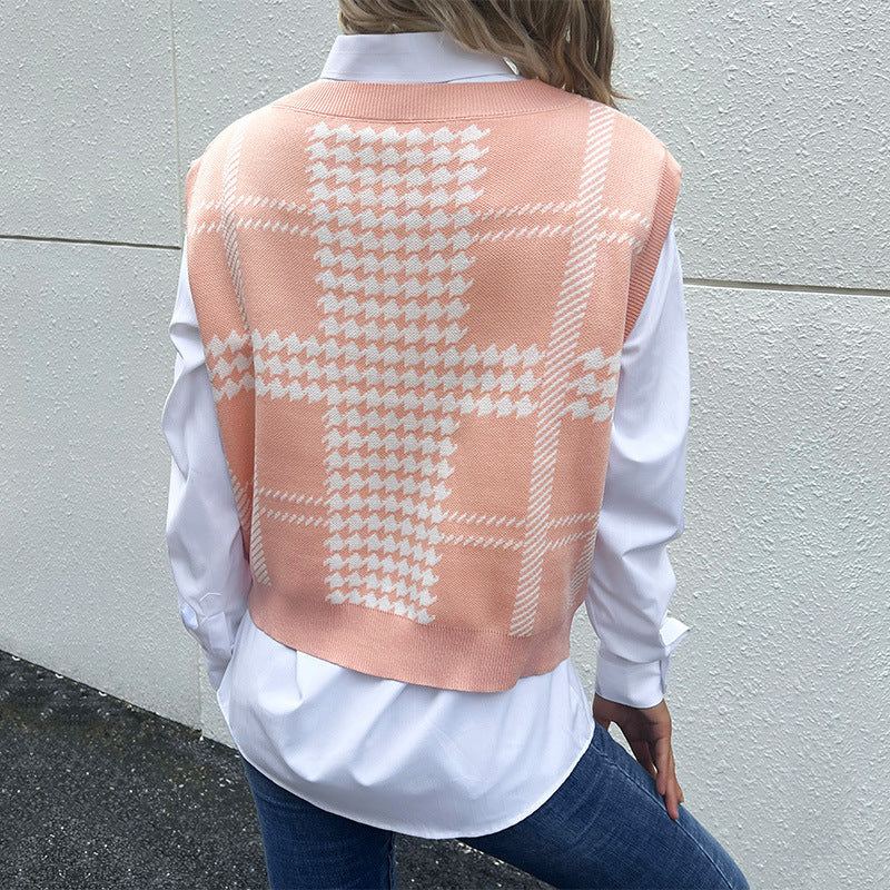 Pull sans manches tricoté à col V pour dames Chic und Stil