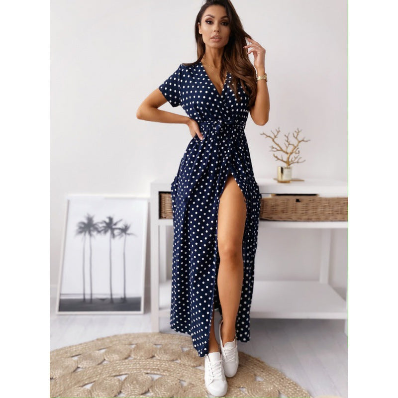 Robe maxi à pois pour femmes avec fente latérale Chic und Stil