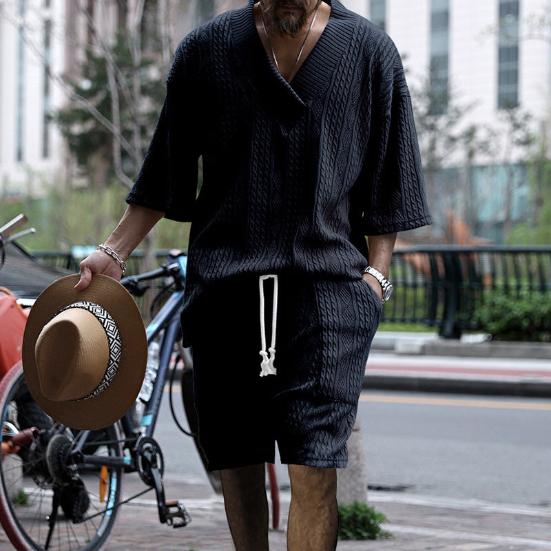 Hommes ensemble tricot décontracté à col en V avec coupe ample Chic und Stil