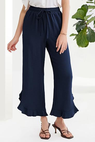 Pantalon de loisir pour femmes, coupe ample avec ourlet fluide et taille élastique Chic und Stil