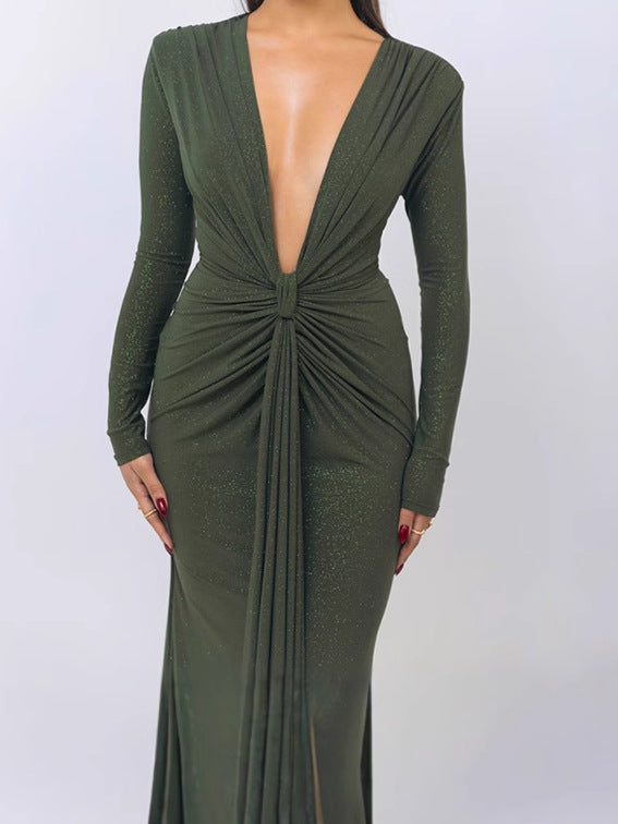 Dames Élégant Robe Portefeuille avec Décolleté en V Profond et Design Cintré Chic und Stil