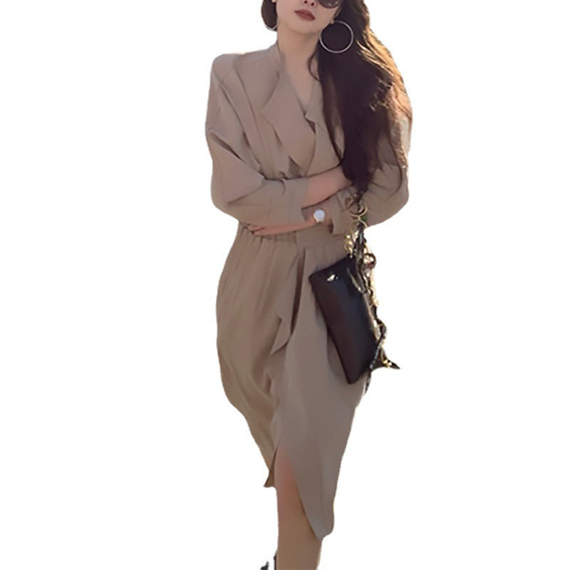 Robe Midi Drapée Élégante Femme Chic und Stil