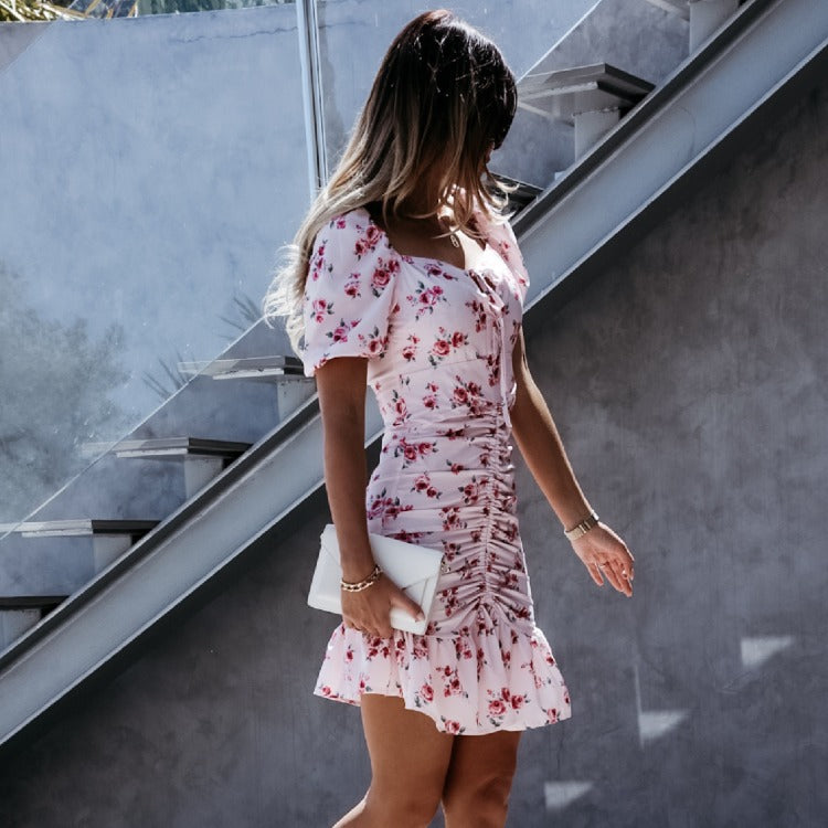 Robe mini à manches bouffantes en tulle à motifs floraux pour femmes Chic und Stil