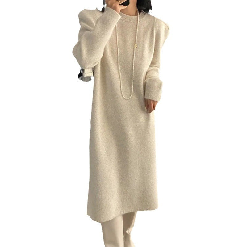 Robe en tricot élégante pour femmes avec des manches bouffantes et un col rond Chic und Stil