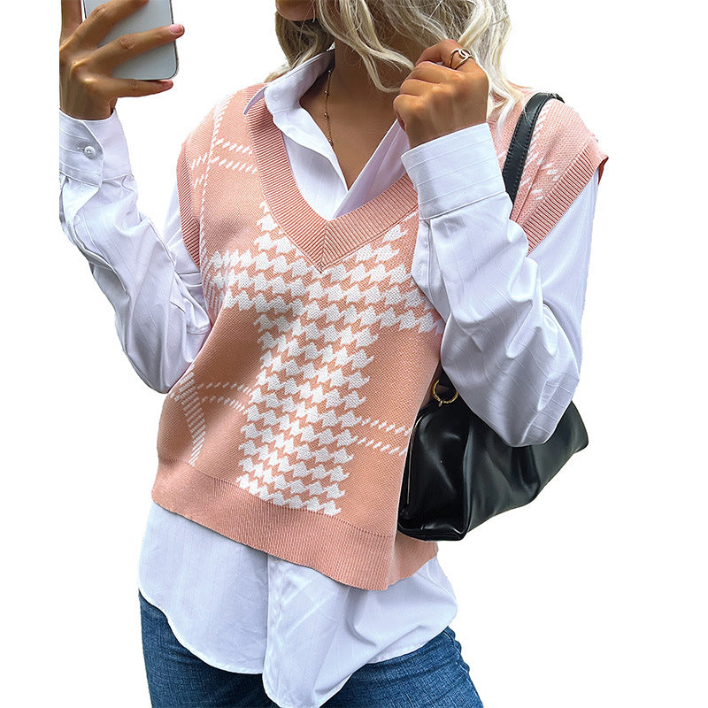 Pull sans manches tricoté à col V pour dames Chic und Stil