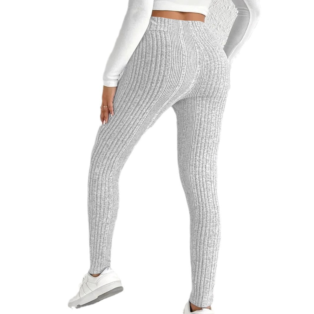 Leggings en tricot pour femmes avec taille haute et fines rayures verticales Chic und Stil