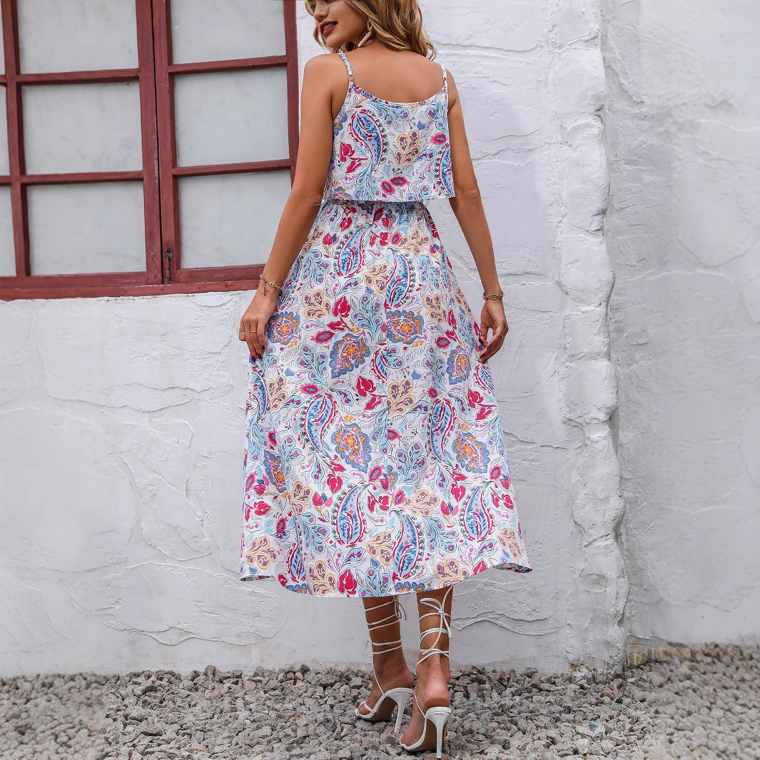 Robe maxi femme avec ourlet asymétrique et design floral Chic und Stil