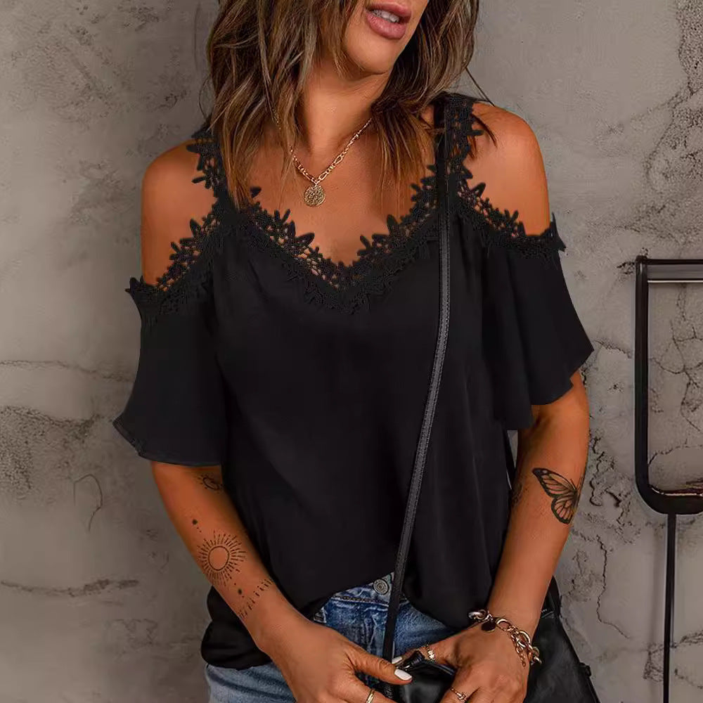 Blouse chic et stylée avec dentelle à épaules froides pour femmes