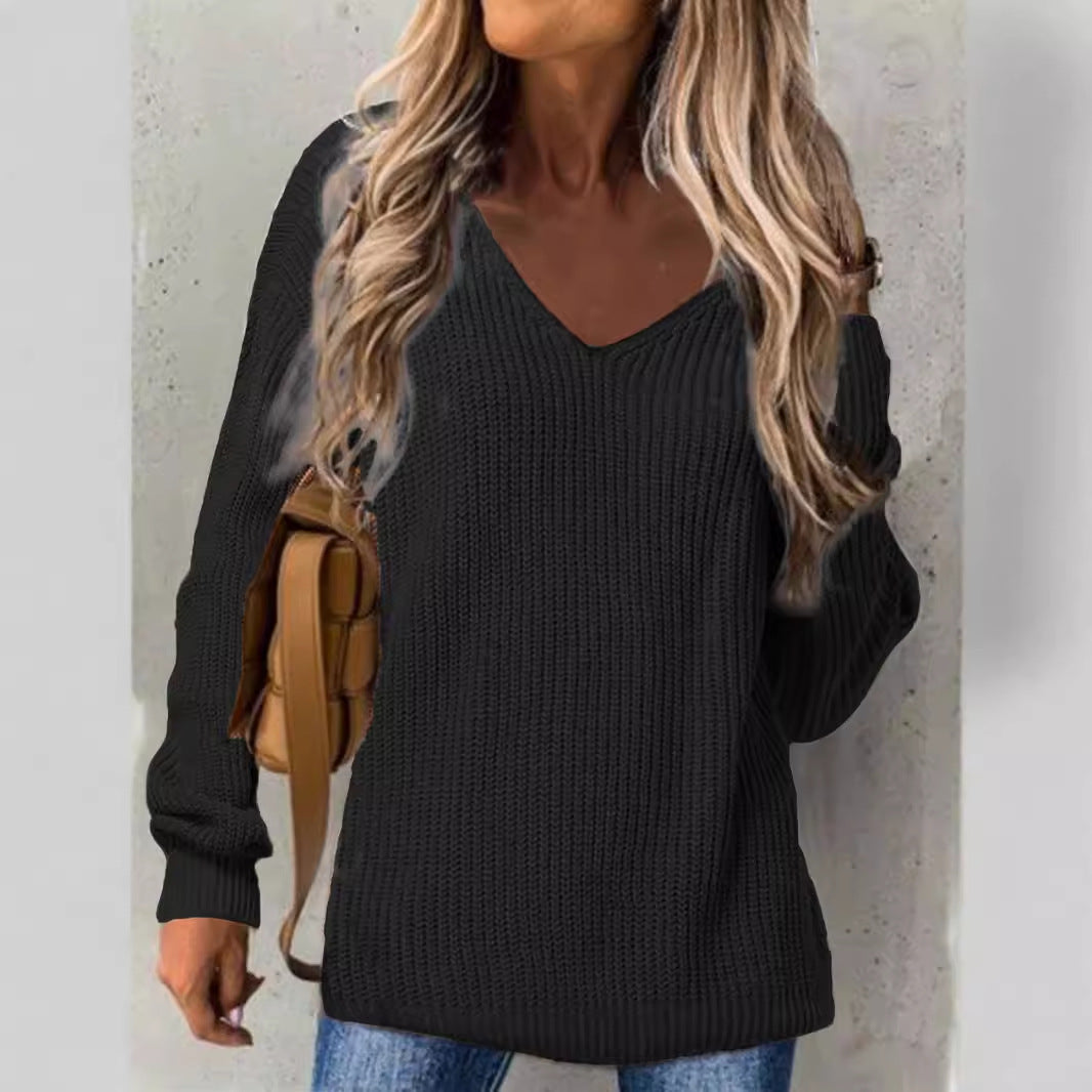 Pull-over en tricot épais à encolure en V pour femmes avec coupe décontractée Chic und Stil