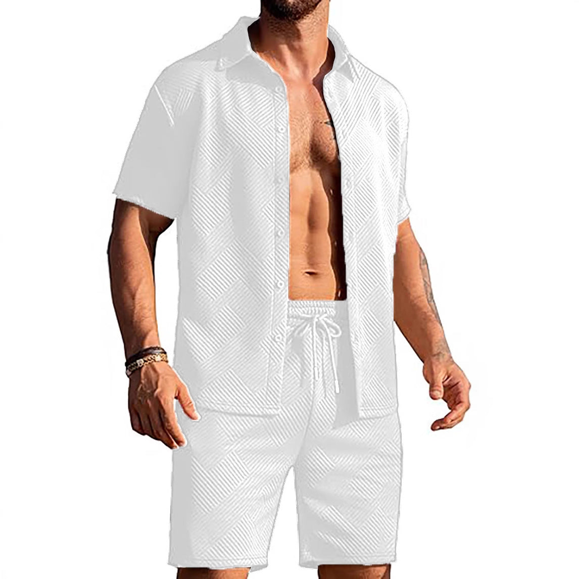Shorts modernes pour hommes et ensemble haut avec design texturé Chic und Stil