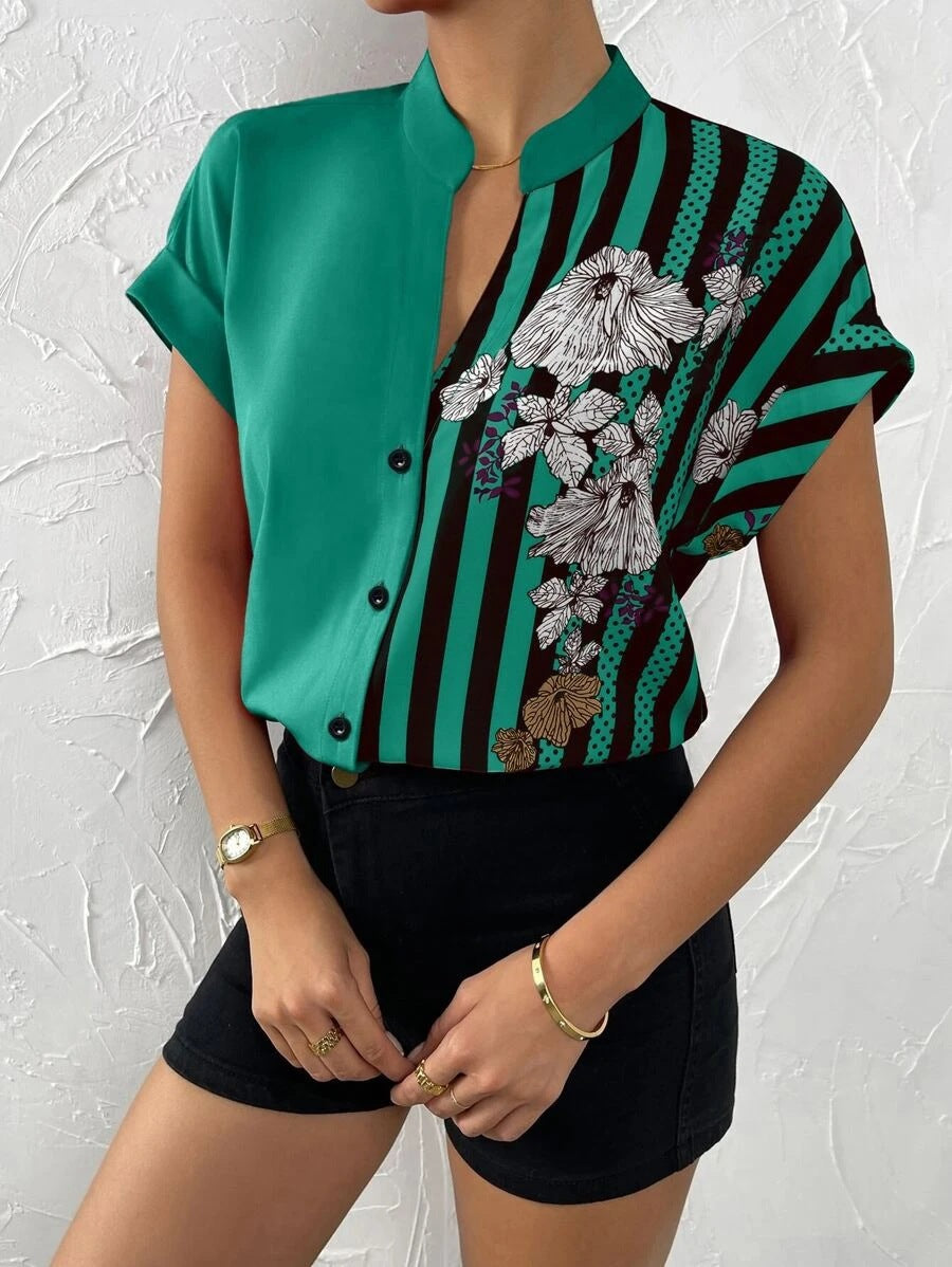 Blouse à boutons élégante pour femmes avec patchwork floral Chic und Stil