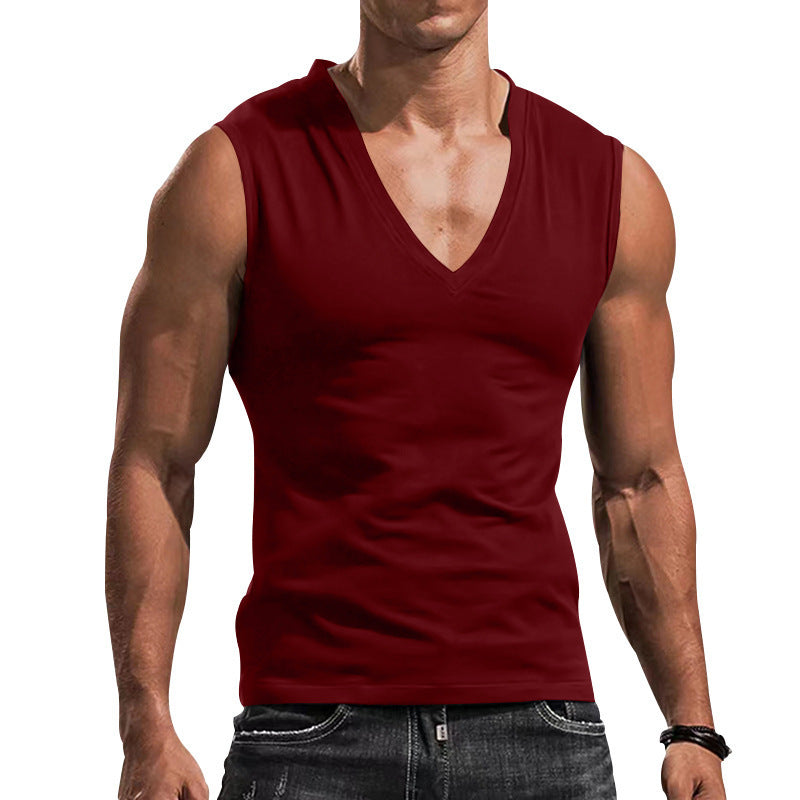 T-shirt de fitness sans manches pour hommes avec col en V en matériau respirant Chic und Stil