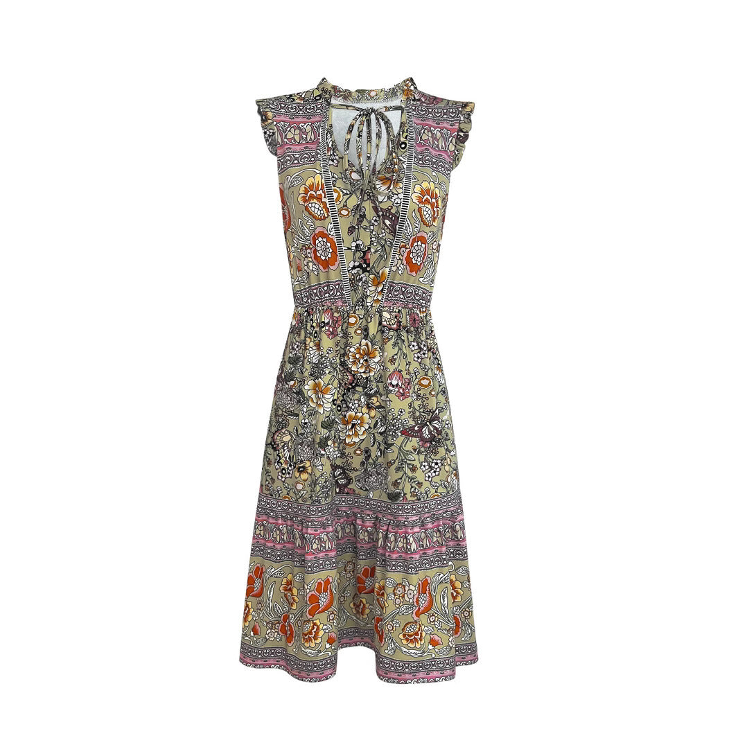 Robe Midi Boho Imprimé Fleurs Chic und Stil
