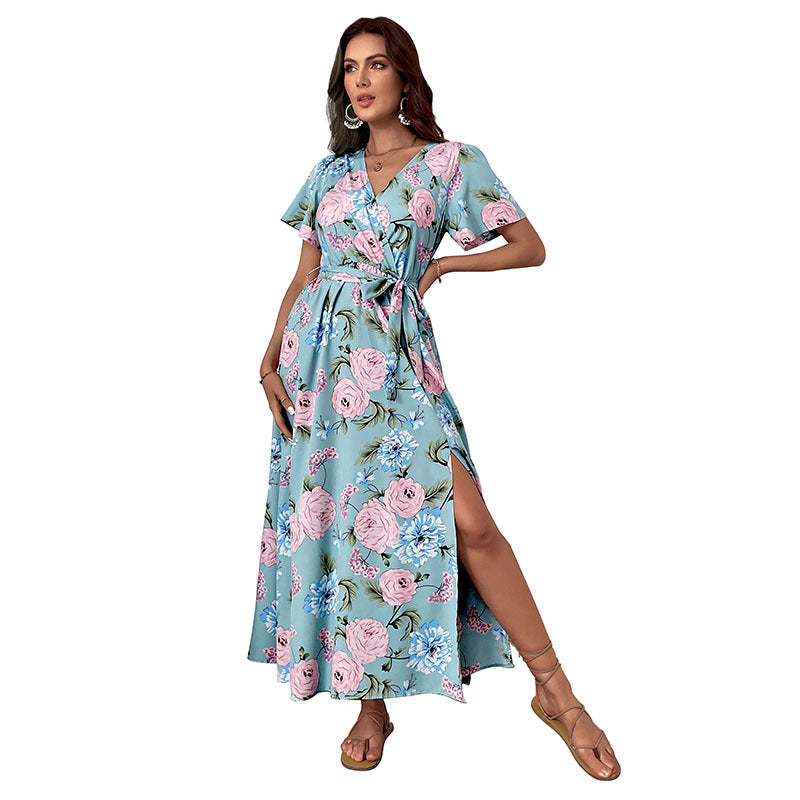 Robe maxi à enrouler florale pour femmes avec fente haute Chic und Stil