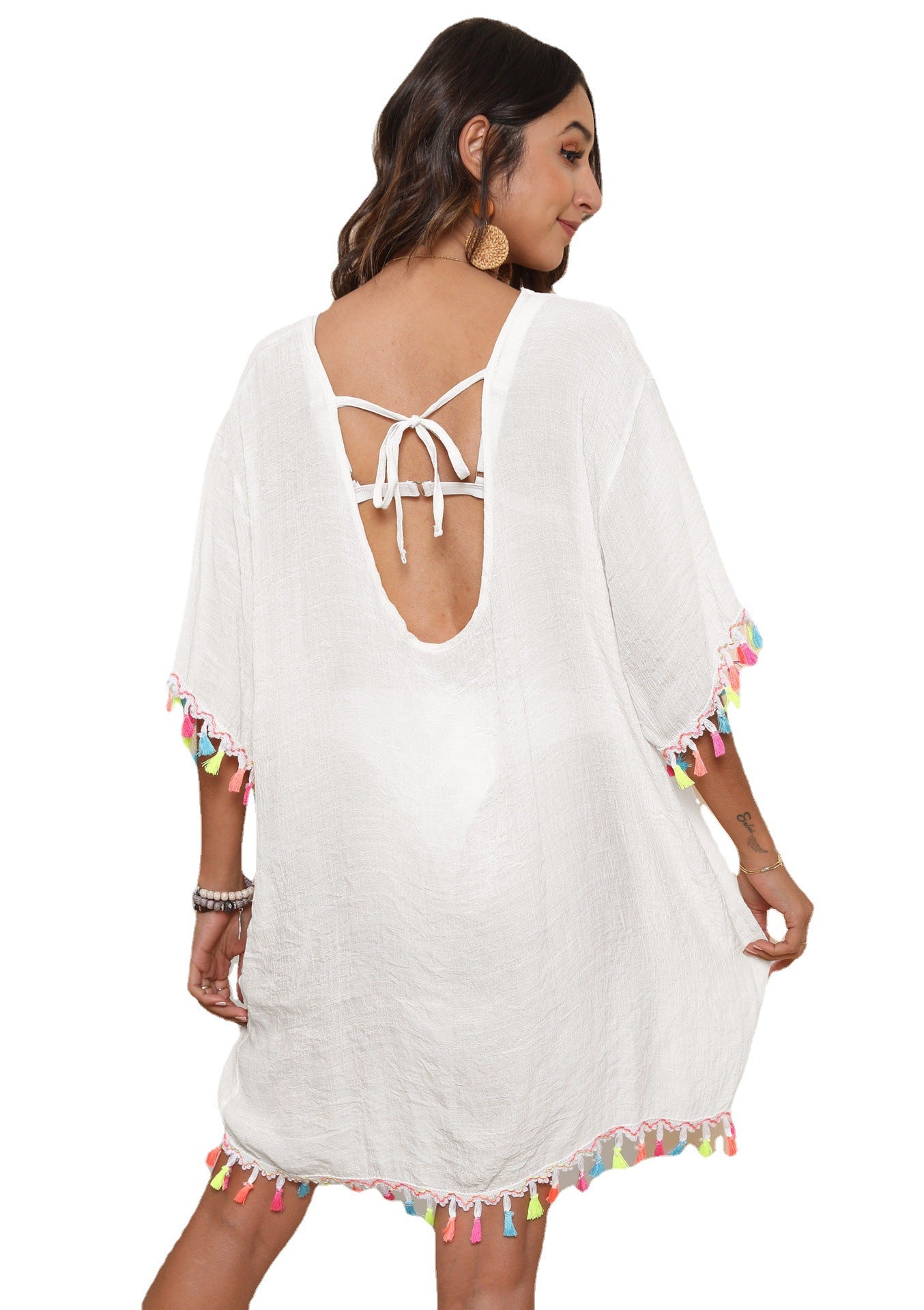 Dames Animé Franges Robe de Plage Chic und Stil