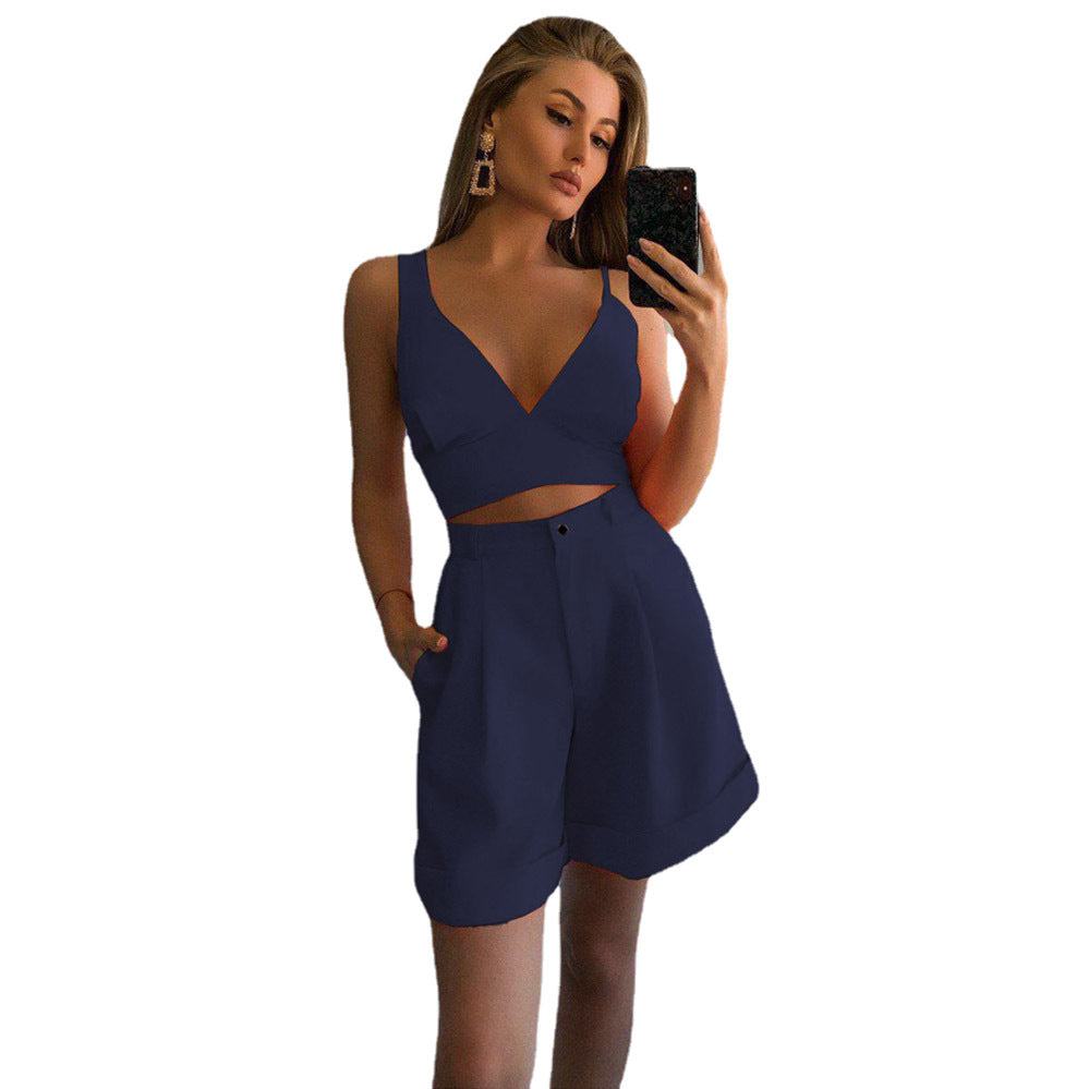 Chic and stylish set for modern women crop top and wide shorts