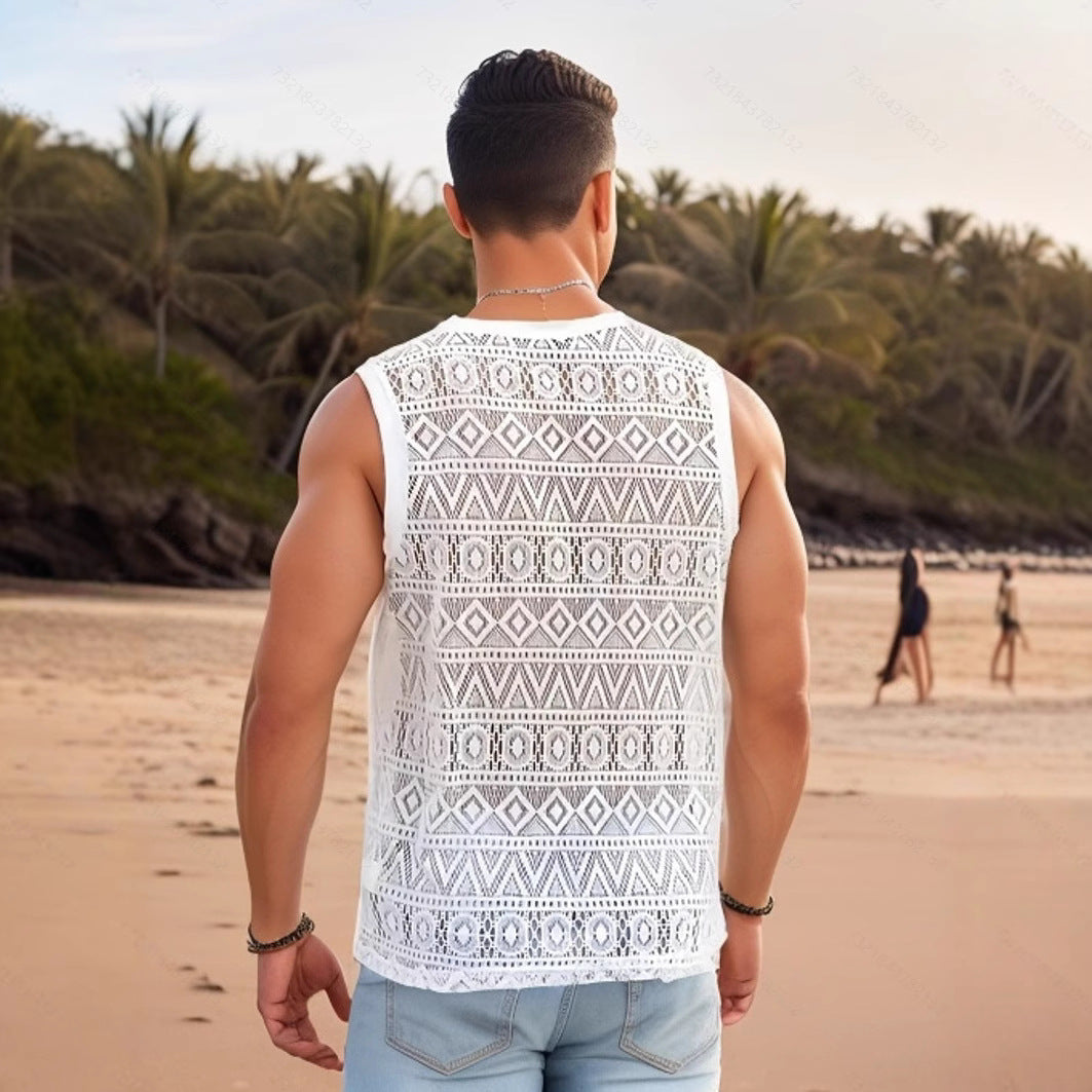 T-shirt à manches sans manches pour hommes avec design texturé Chic und Stil