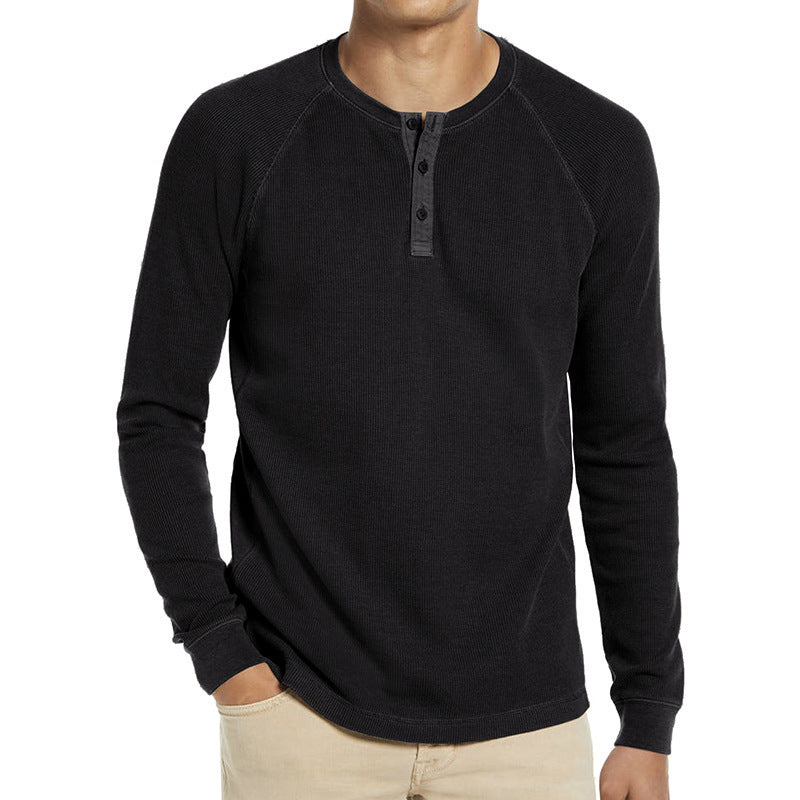 Homme T-shirt Henley à manches longues en mélange de coton respirant avec patte de boutonnage Chic und Stil