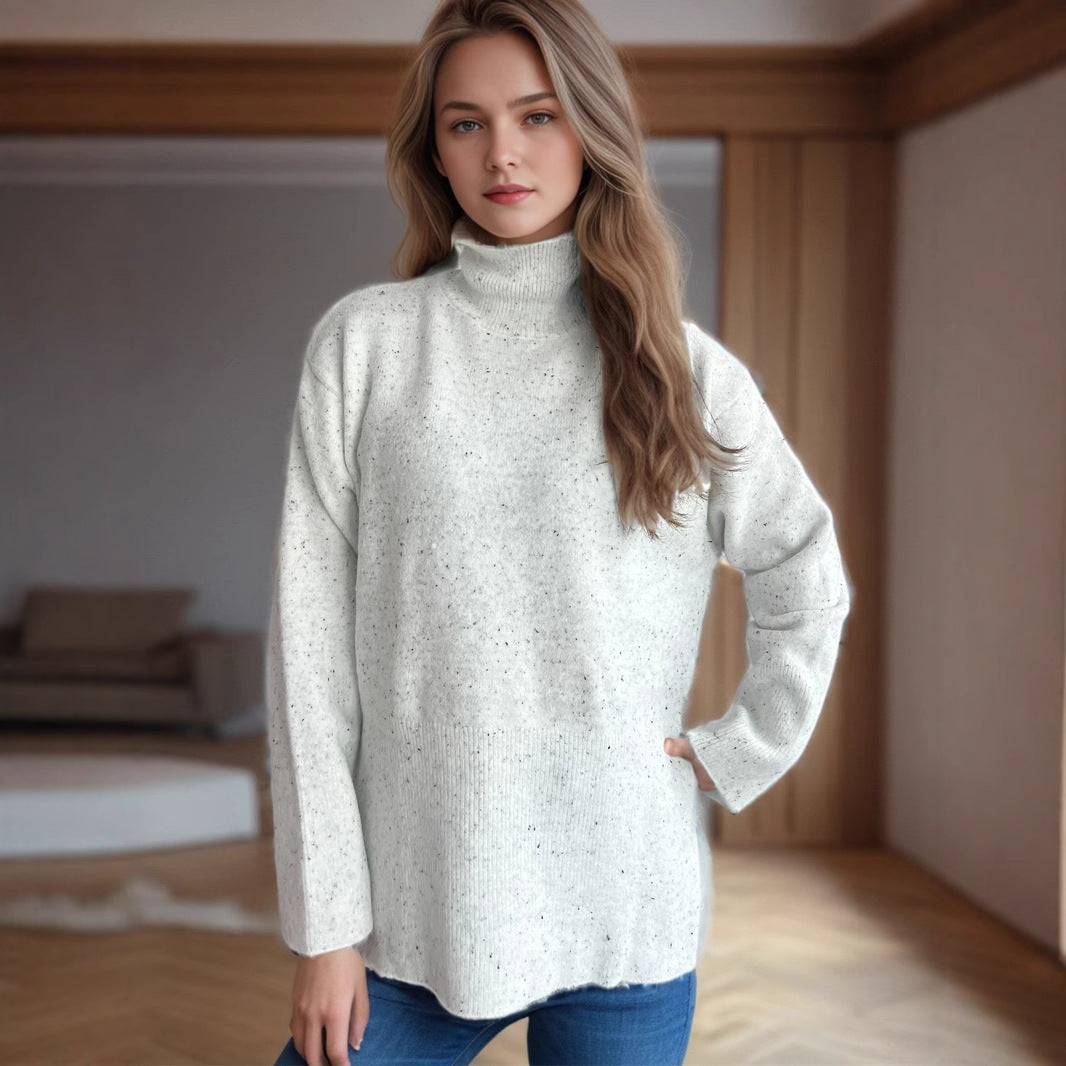 Pull femme avec col haut et ourlet asymétrique Chic und Stil