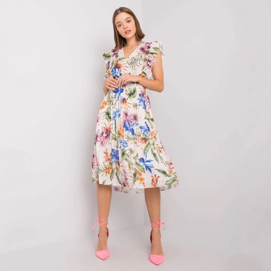 Robe midi à volants à motif floral pour dames Chic und Stil