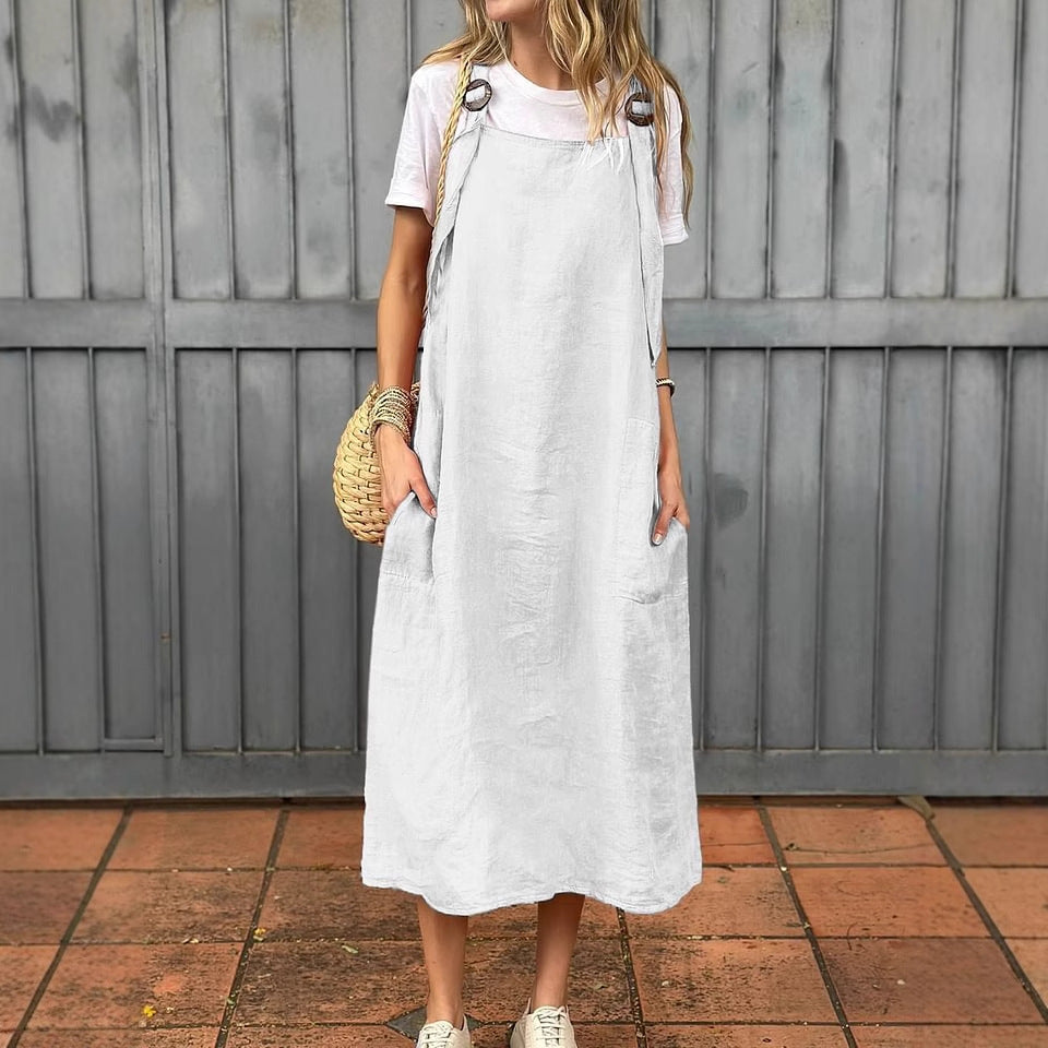 Robe en lin décontractée pour femmes avec poches pratiques et bretelles ajustables Chic und Stil