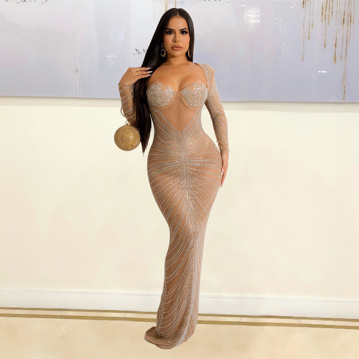 Robe de soirée élégante en strass transparent pour femmes Chic und Stil