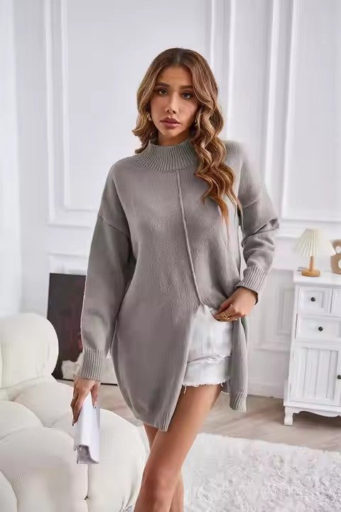 Pull-over en tricot surdimensionné pour femmes avec col haut Chic und Stil
