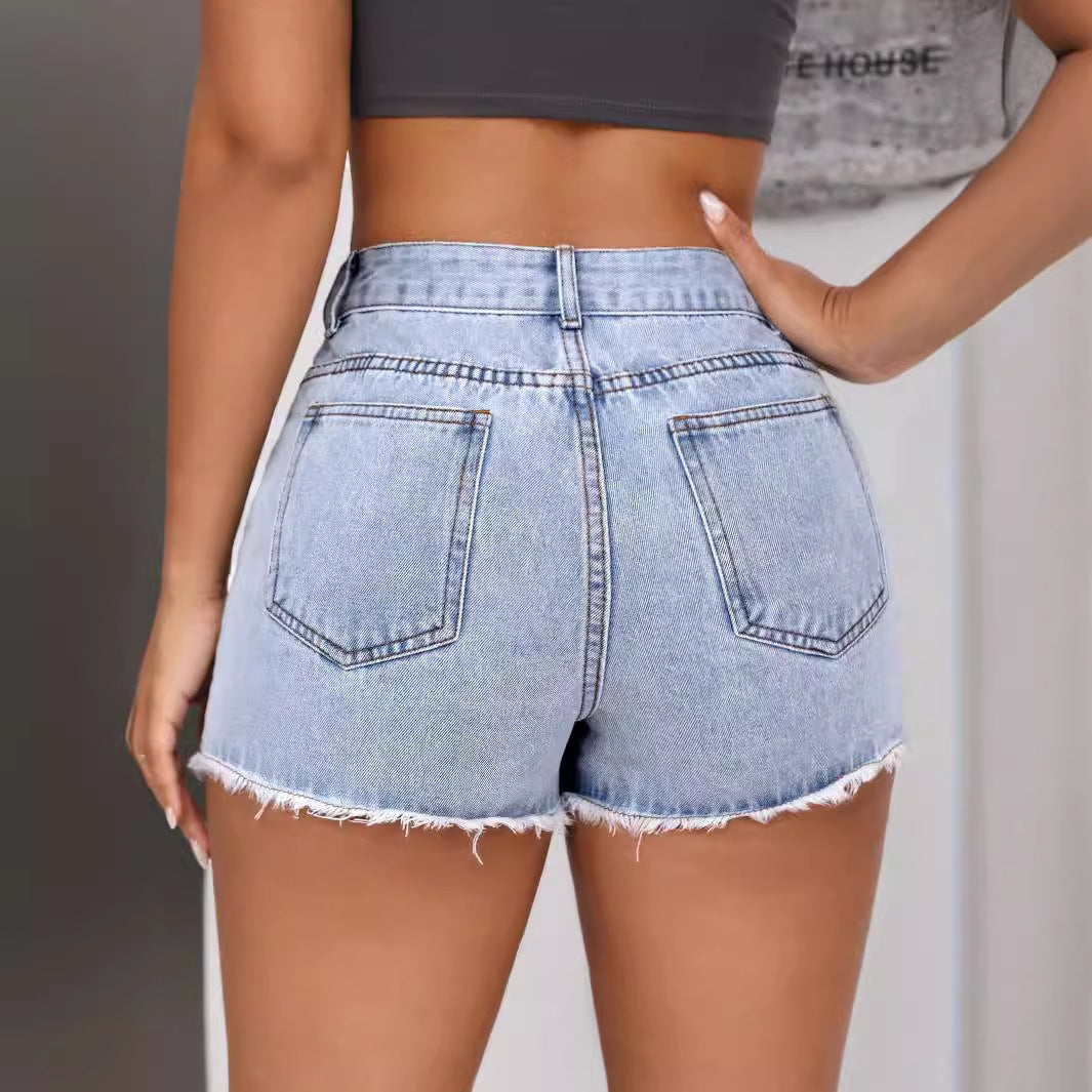 Shorts en jean taille haute pour femme avec ourlet effiloché et poches latérales Chic und Stil