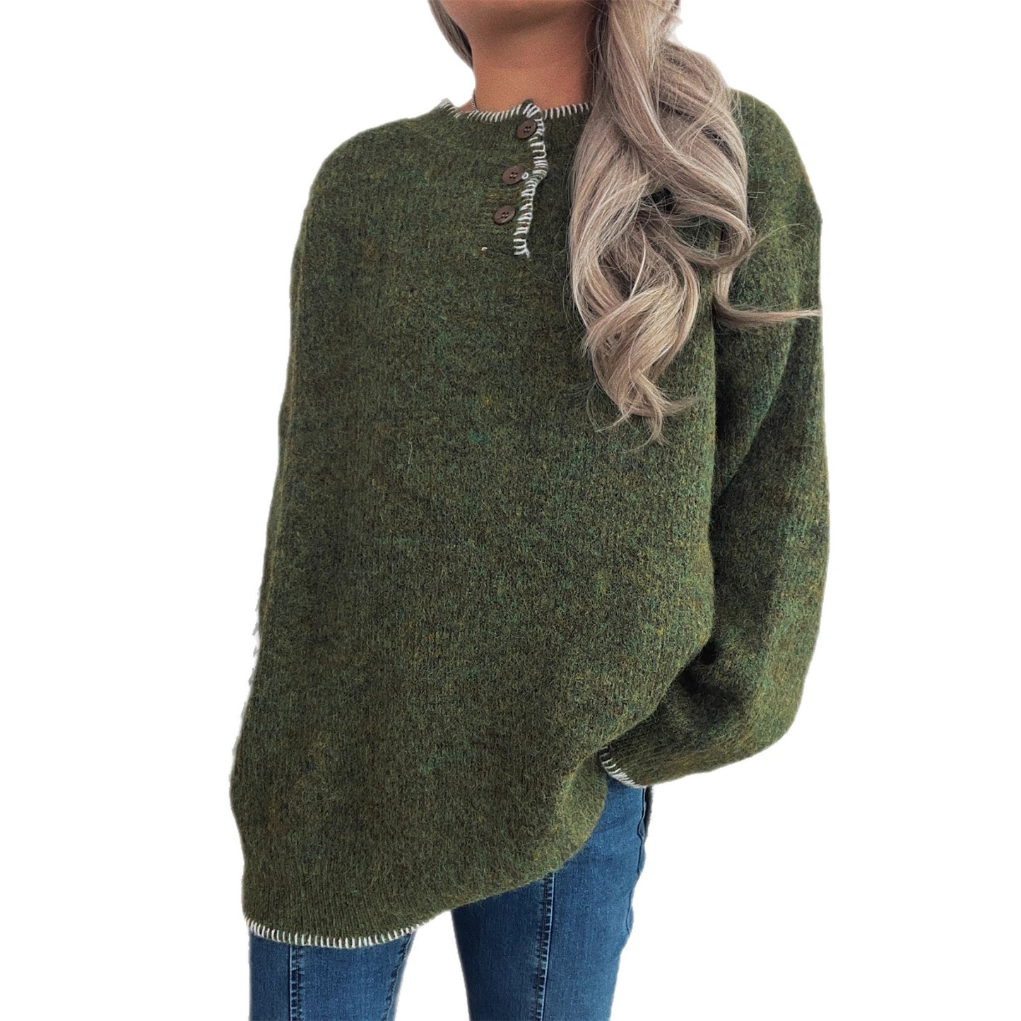 Pull en tricot oversize pour dames avec patte de boutonnage Chic und Stil