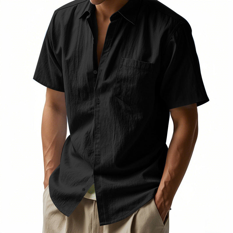 Chemise en lin à manches courtes pour hommes avec design structuré et poche poitrine pratique Chic und Stil