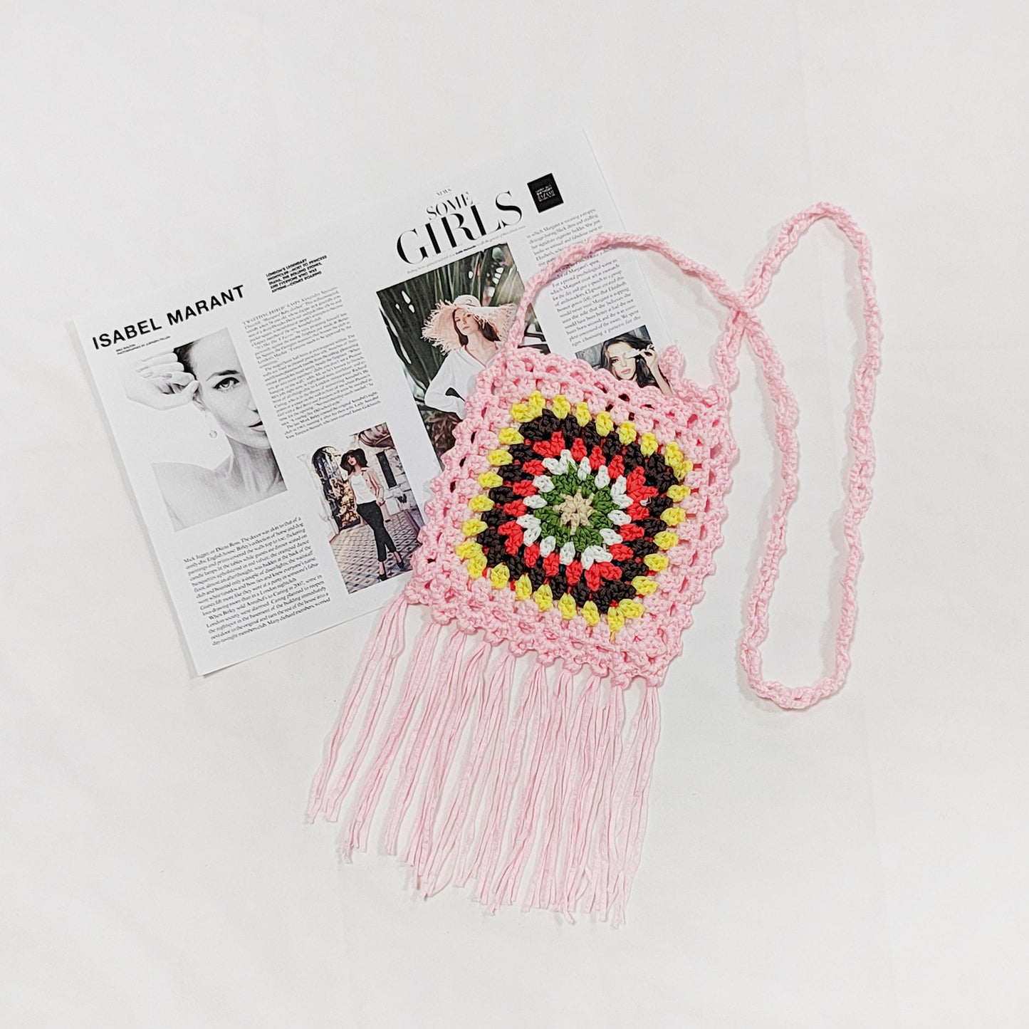 Sac à bandoulière à pompons en crochet pour femmes Chic und Stil