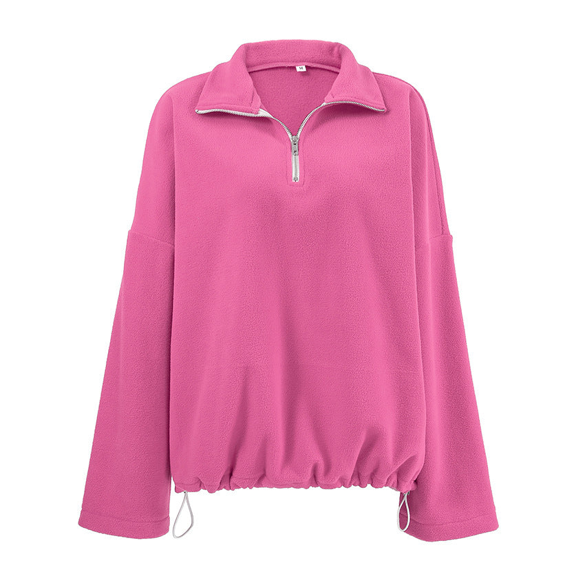 Oversized fleece pullover for women with half-zip and relaxed fit Chic und Stil