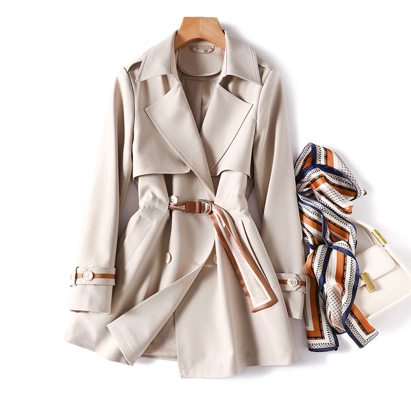 Manteau trench superposé élégant ceinturé pour femmes Chic und Stil