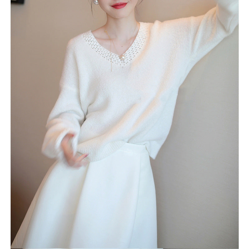 Pull élégant en tricot à col en V pour femmes Chic und Stil