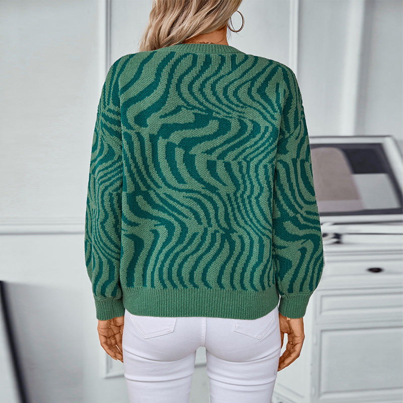 Pull en tricot à motif vague unique pour femme Chic und Stil