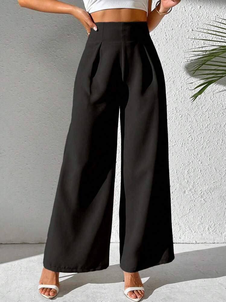 Ladies Elegant High Waist Palazzo Pants with Front Pleat and Wide Legs Chic and Style