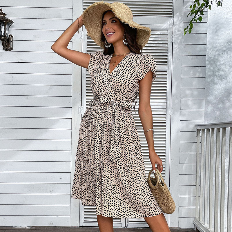 Robe midi portefeuille pour femmes avec jupe plissée Chic und Stil