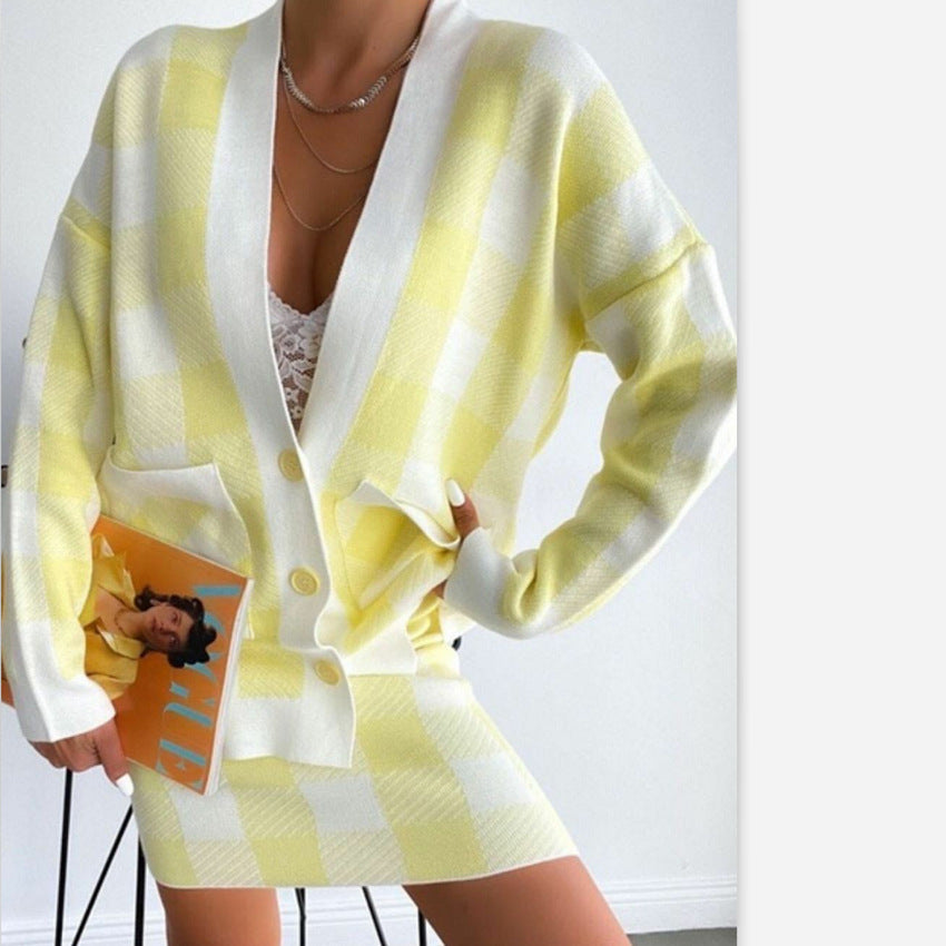 Cardigan à carreaux pour femmes avec poches et détails en boutons Chic und Stil