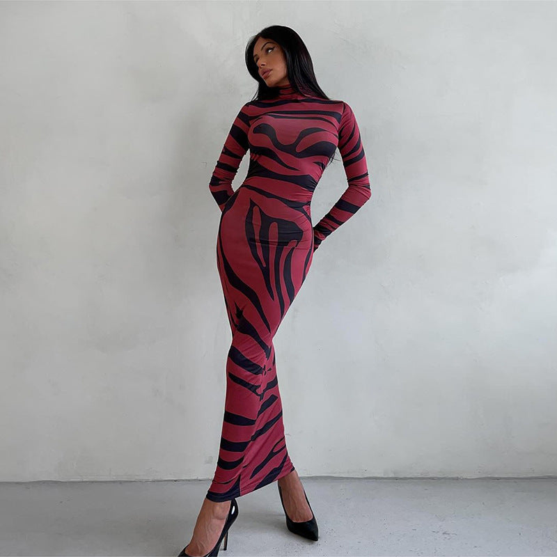 Robes maxi à manches longues pour femmes avec un motif léopard raffiné Chic und Stil