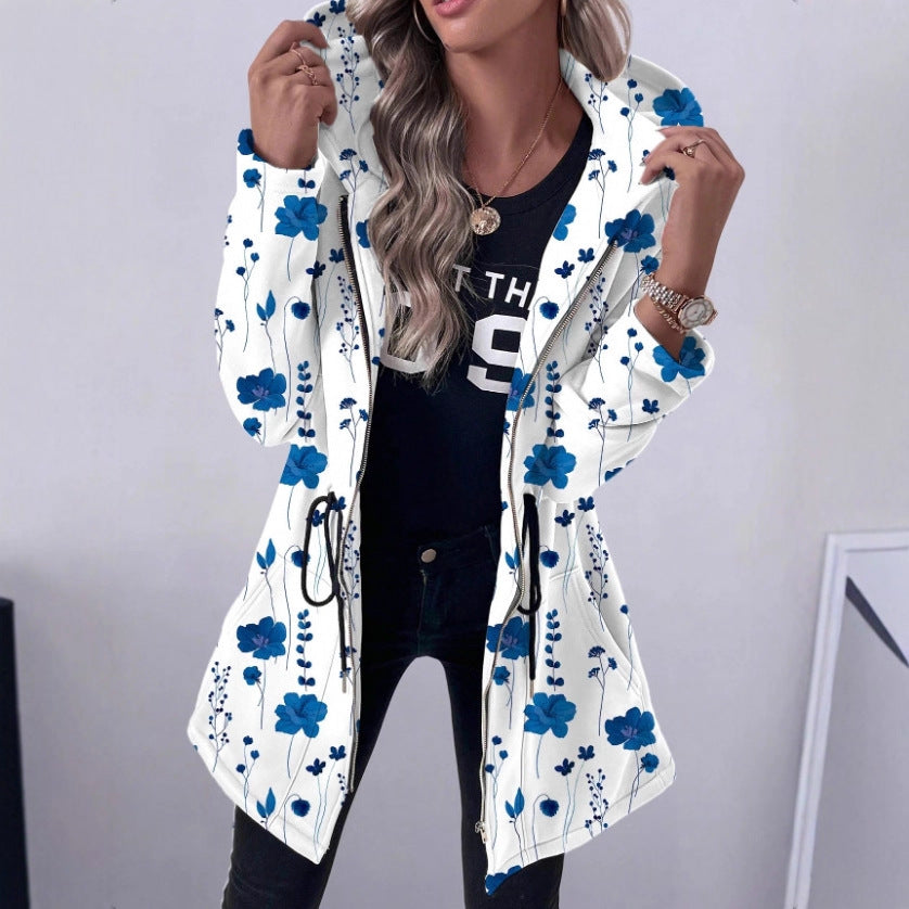 Manteau à capuche et fermeture éclair intégrale pour femmes à imprimé floral Chic und Stil