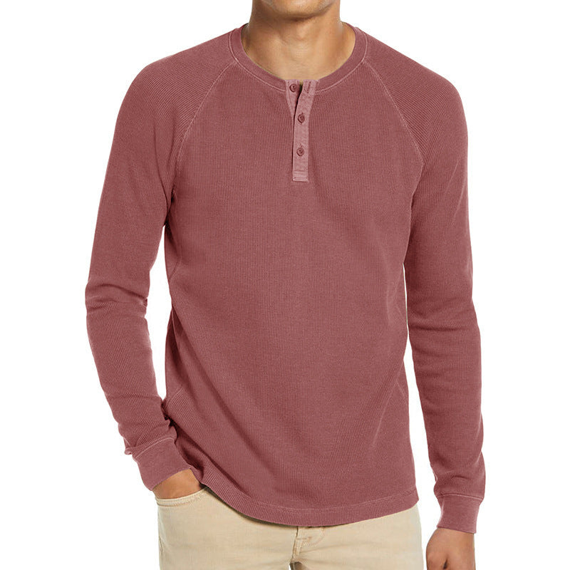 Homme T-shirt Henley à manches longues en mélange de coton respirant avec patte de boutonnage Chic und Stil