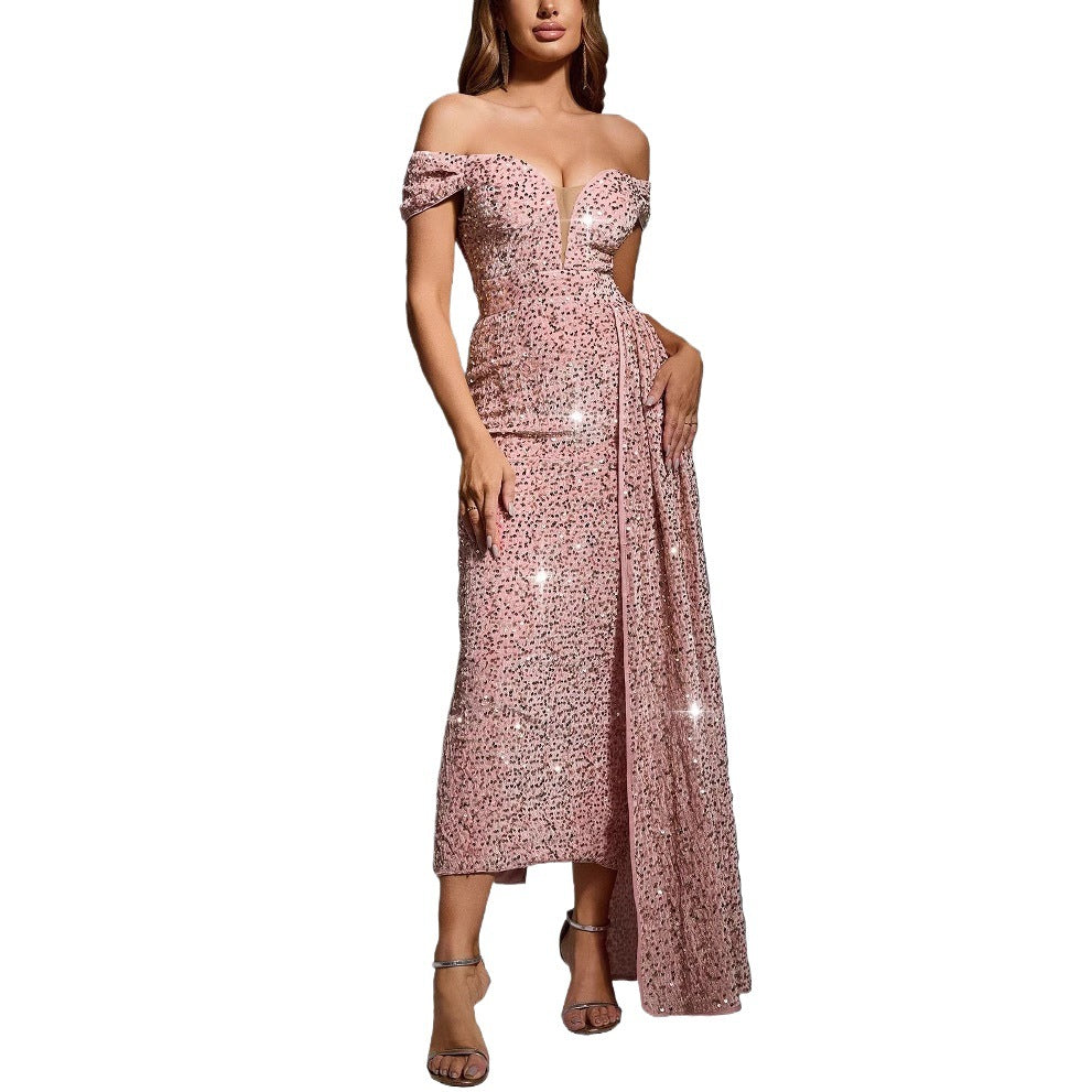 Robe de soirée à sequins off-shoulder pour femmes Chic und Stil